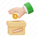 donation, box, gift, charity, package, donate, hand, coin, money 