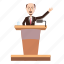 bald, cartoon, conference, podium, rostrum, speaker, suit 