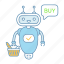 buy, chat bot, chatbot, grocery basket, robot, shopping, speech bubble 