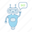 chat bot, chatbot, chatterbot, greeting, hi, robot, speech bubble 