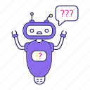 chat bot, chat box, chatbot, faq, question marks, robot, speech bubble