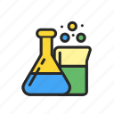 chemistry, experiment, flask, glass, laboratory, response, science