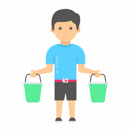 Child labour, construction child labour, young boy labour, holding buckets, water buckets icon - Download on Iconfinder