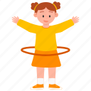 girl, playing, hulahop, play, game, activity, cartoon, cute, character