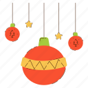 hanging, christmas, balls, winter, xmas, doodle, cute, kawaii, flat, element, decorative
