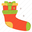 sock, gift, box, christmas, winter, xmas, doodle, cute, kawaii, flat, element, decorative