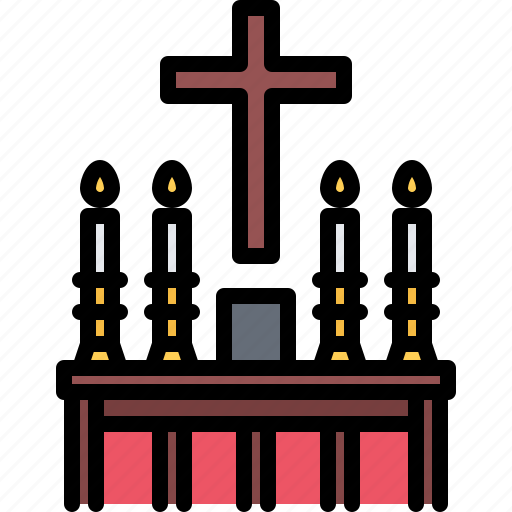 Altar, church, cross, candle, stand, candles, fire icon - Download on Iconfinder
