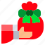 bag, christmas, gift, hand, ribbon, santa 