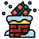 chimney, roof, snow, winter, christmas