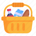 grocery basket, food basket, hamper, food bucket, picnic basket