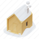 christmas, cabin, rendering, illustration, house, chimney 