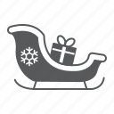 santa, sleigh, sled, xmas, snowflake, gift, box, present