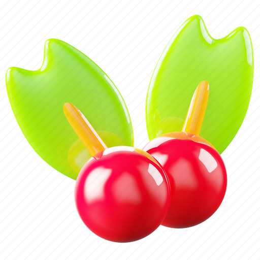 Mistletoe, cherry, holiday, leaf, plant, ornament, winter 3D illustration - Download on Iconfinder