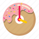 clock, desert, donut, sprinkles, sweet, time
