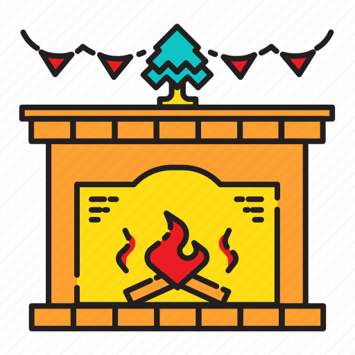 Fireplace, fire, decoration, christmas, tree icon - Download on Iconfinder