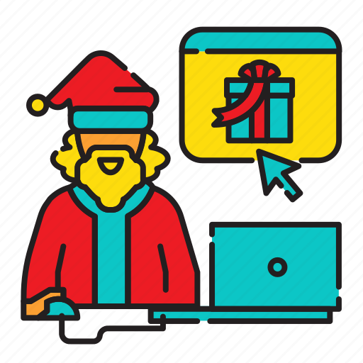 Santa, online, gift, send, laptop, shopping, ecommerce icon - Download on Iconfinder