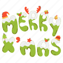 merry, christmas, winter, xmas, doodle, word, calligraphy, element, decorative