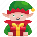 present, costume, christmas, elf, box, gift