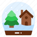 snow, globe, christmas, xmas, tree, house, decoration