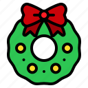 christmas, wreath, bow, xmas, ornament, decoration