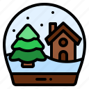 snow, globe, christmas, xmas, tree, house, decoration