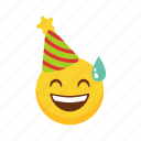 happy, birthday, hat, tear, fun, yellow, flat, icon, symbol