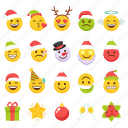 christmas, emoji, flat, icons, set, pictogram, logogram, ideogram, message