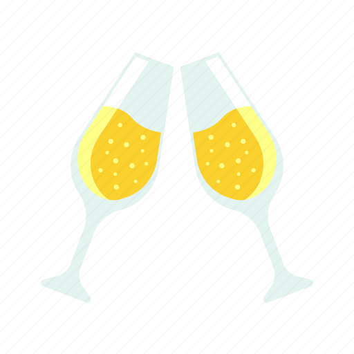 Two, glasses, champagne, flat, icon, alcohol, christmas icon - Download on Iconfinder