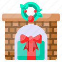 brick, gift box, fireplace, christmas, presents, xmas