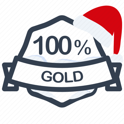 Christmas, gold, guarantee, label, percent, santa icon - Download on Iconfinder