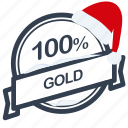 christmas, gold, guarantee, label, percent, santa 