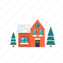 evergreen, flat, icon, tree, christmas, private, family, house, winter