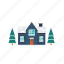 evergreen, flat, icon, tree, christmas, private, family, house, winter 