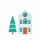 evergreen, tree, christmas, private, family, house, flat, icon, winter