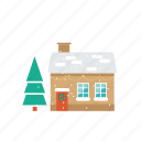 tree, evergreen, flat, icon, snow, christmas, private, family, house