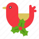 bird, christmas, holly, merry, ornament, xmas