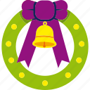bell, christmas, ribbon, wreath, decoration, xmas