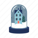 flat, icon, christmas, snow, globe, house, home