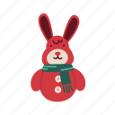 funny, red, rabbit, flat, icon, christmas, socks, fireplace, season