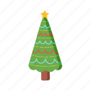 christmas, flat, icon, colorful, evergreen, decorated, tree, coniferous, trees