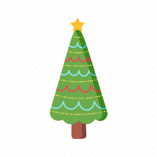 Christmas, flat, icon, colorful, evergreen, decorated, tree icon - Download on Iconfinder