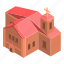 brick, cartoon, church, house, isometric, nature, red 