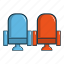 armchair, blue, cartoon, cinema, furniture, red, seat