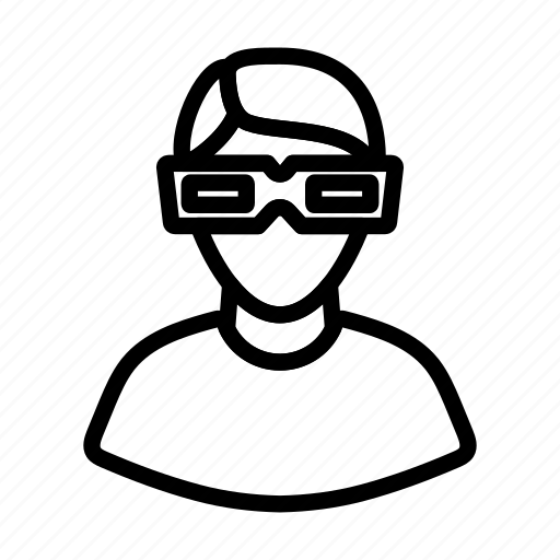 Movie, cinema, 3d, man, glass, lineart, black icon - Download on Iconfinder