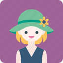 avatar, flower, girl, hat, profile, woman