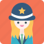 avatar, girl, hat, police, profile, suit, woman 
