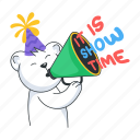 megaphone, bear speaker, loudspeaker, show announcement, circus bear