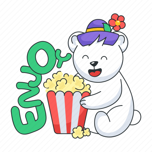 Eating popcorn, popcorn box, popcorn bucket, bear eating, enjoy popcorn icon - Download on Iconfinder