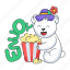 eating popcorn, popcorn box, popcorn bucket, bear eating, enjoy popcorn 
