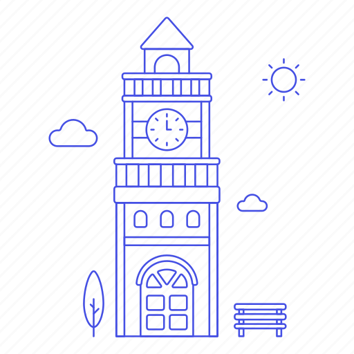 Bench, building, city, clock, landmark, outdoors, structure icon - Download on Iconfinder